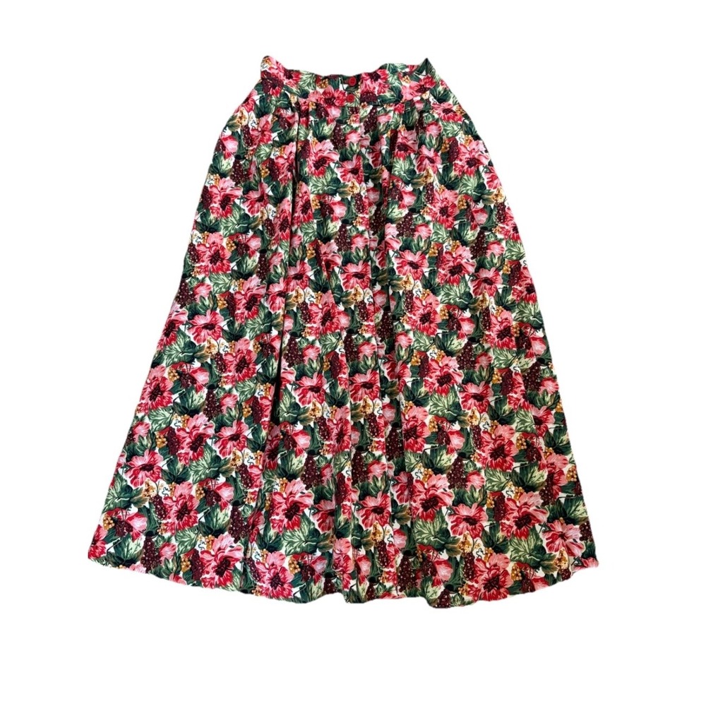 Vintage Herman Geist Midi Skirt Floral Grape Cotton Sz 12 (29x36) Winery Cottage